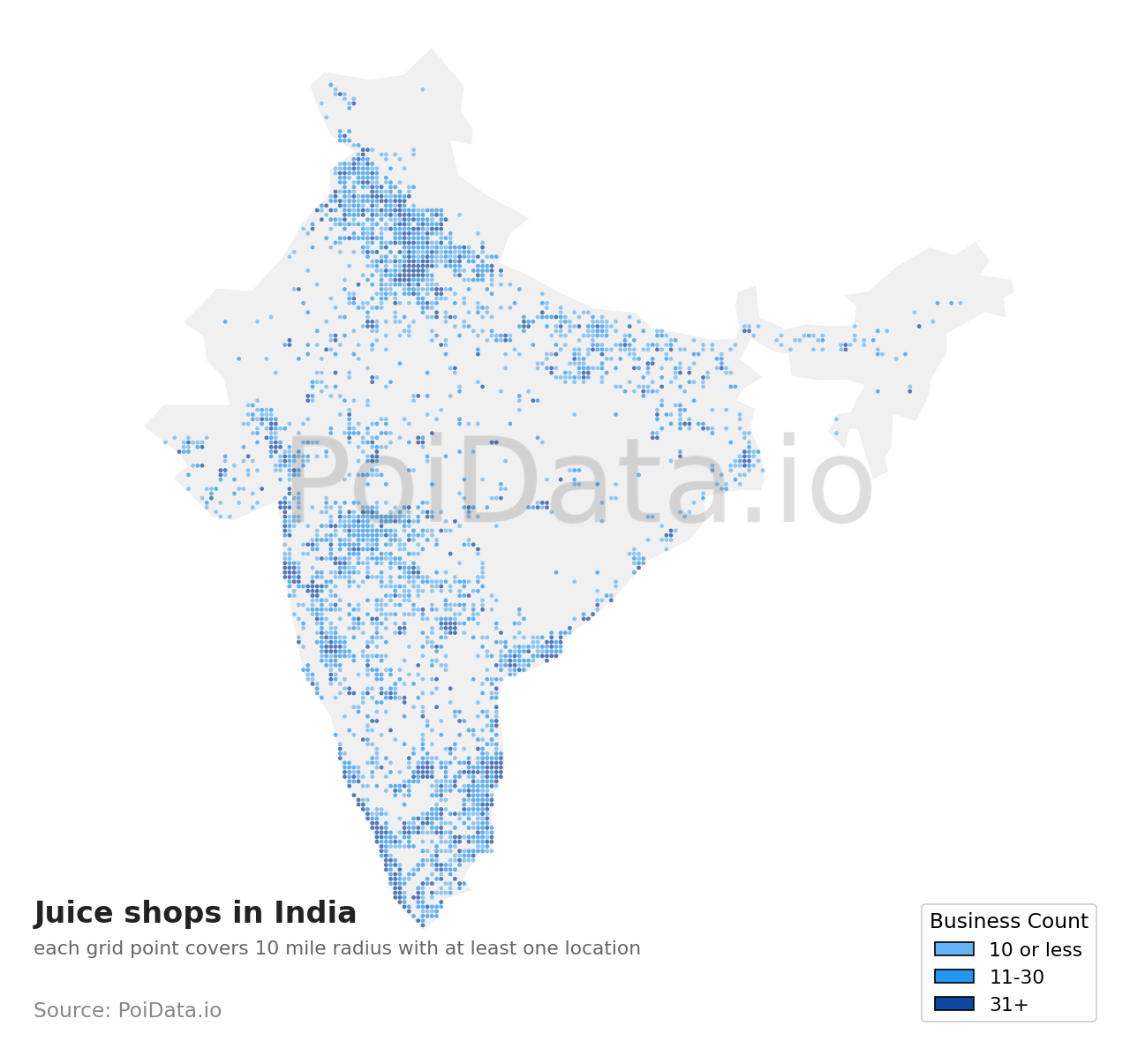 Juice shop density map for India