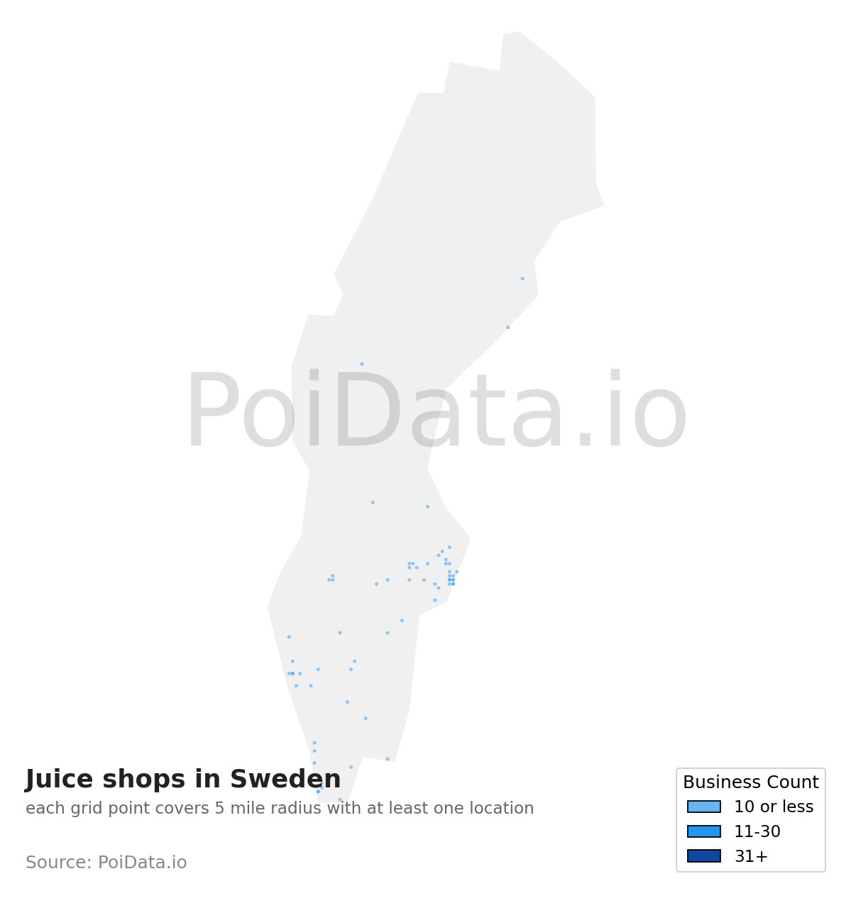 Juice shop density map for Sweden