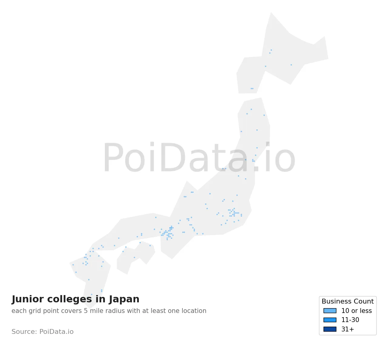 Junior college density map for Japan