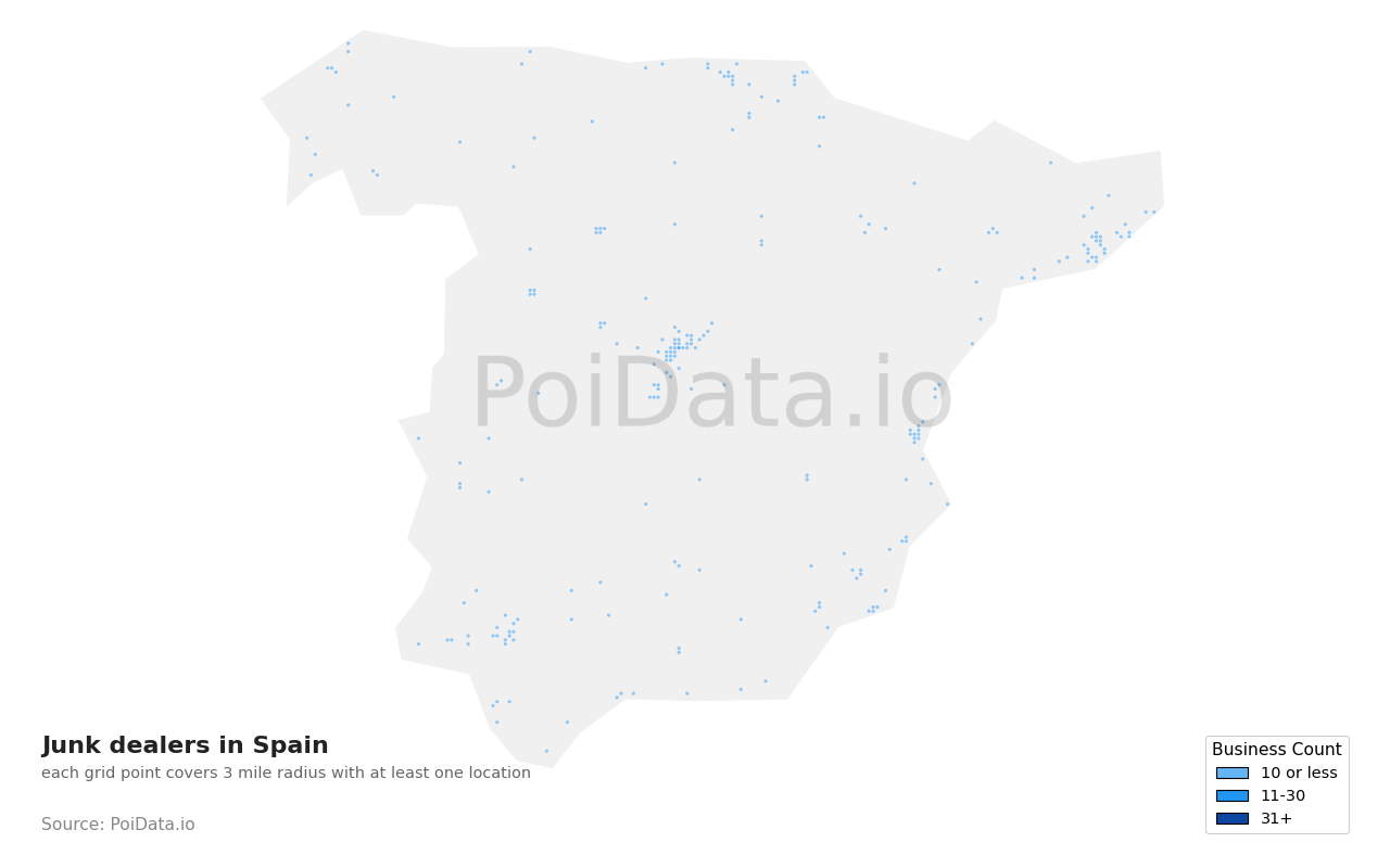 Junk dealer density map for Spain