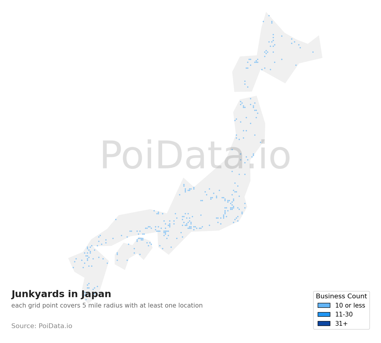 Junkyard density map for Japan