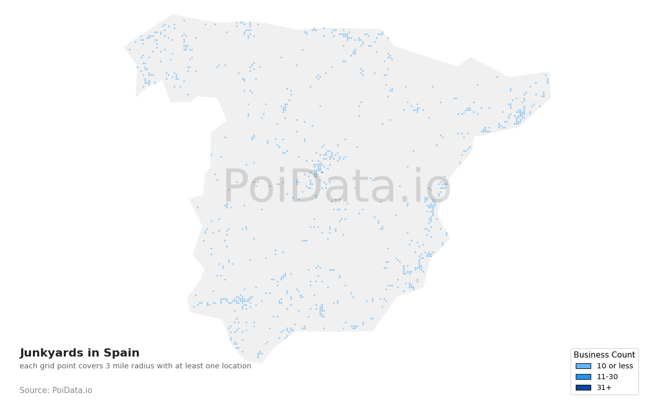Junkyard density map for Spain