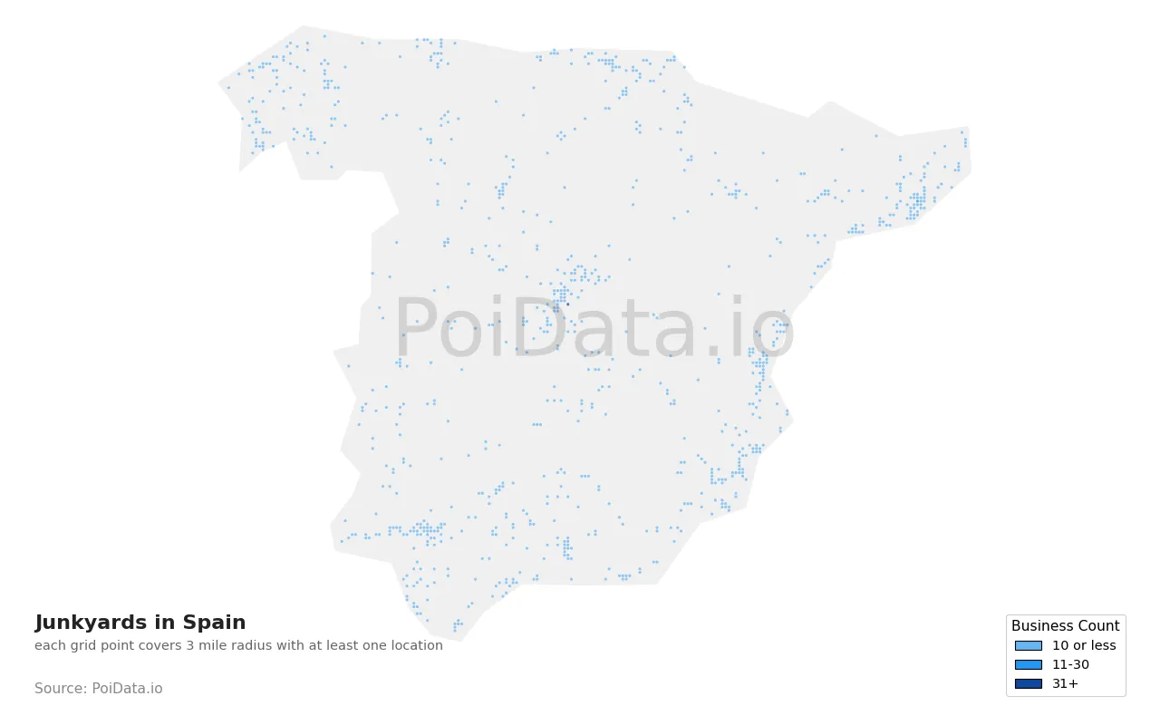 Junkyard density map for Spain