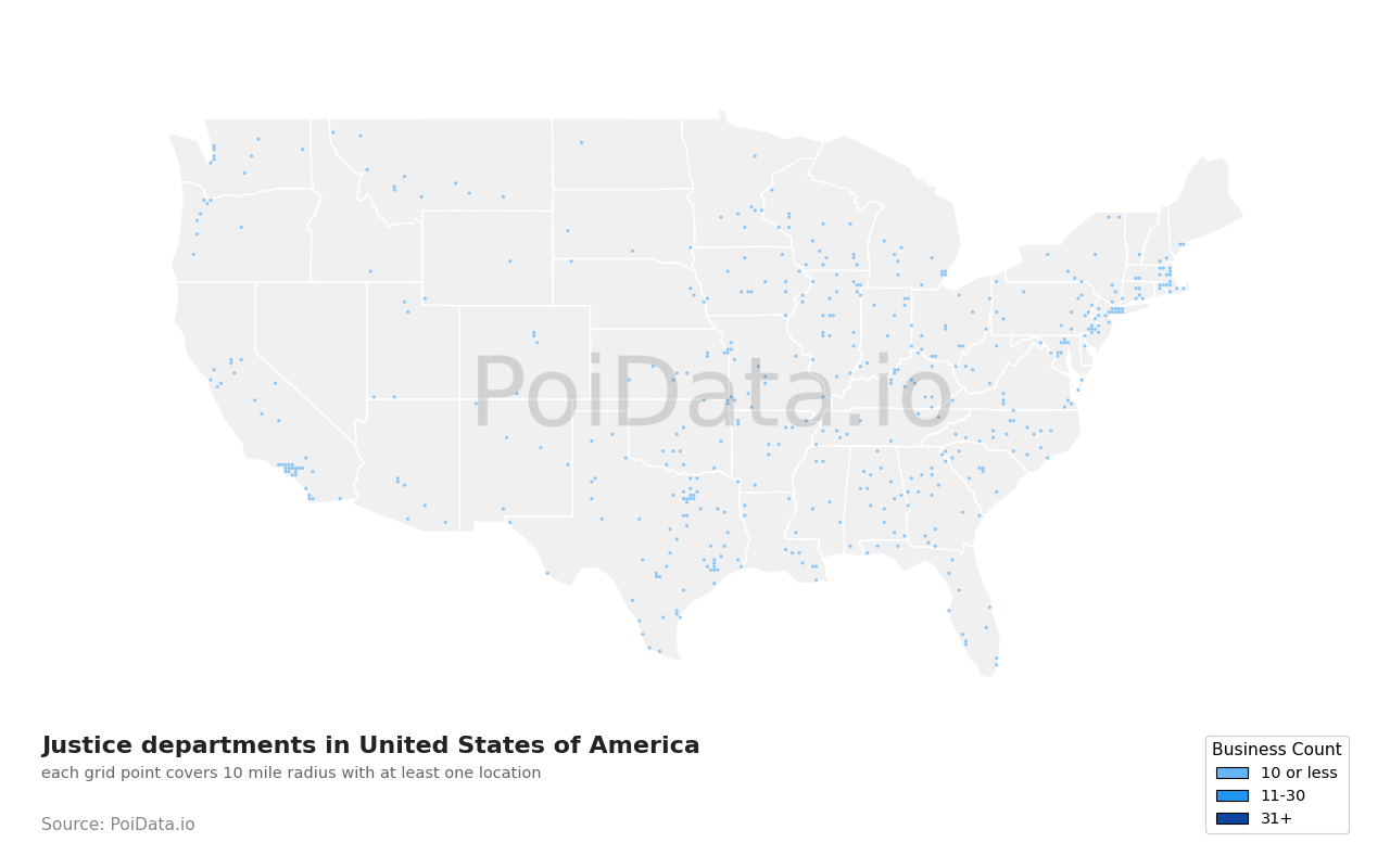 Justice department density map for United States