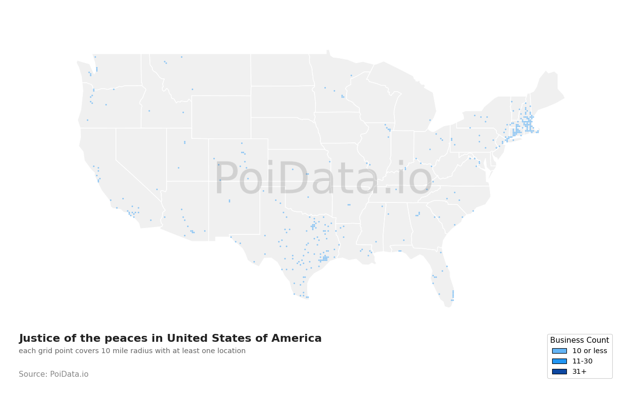 Justice of the peace density map for Washington, United States