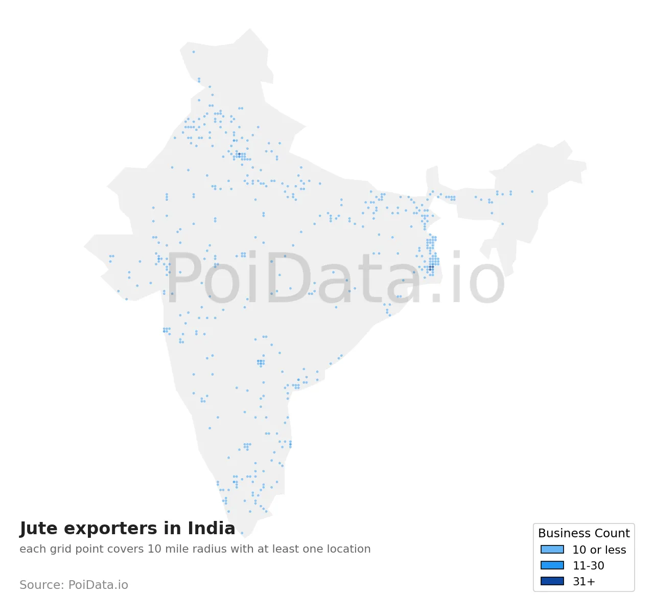 Jute exporter density map for India