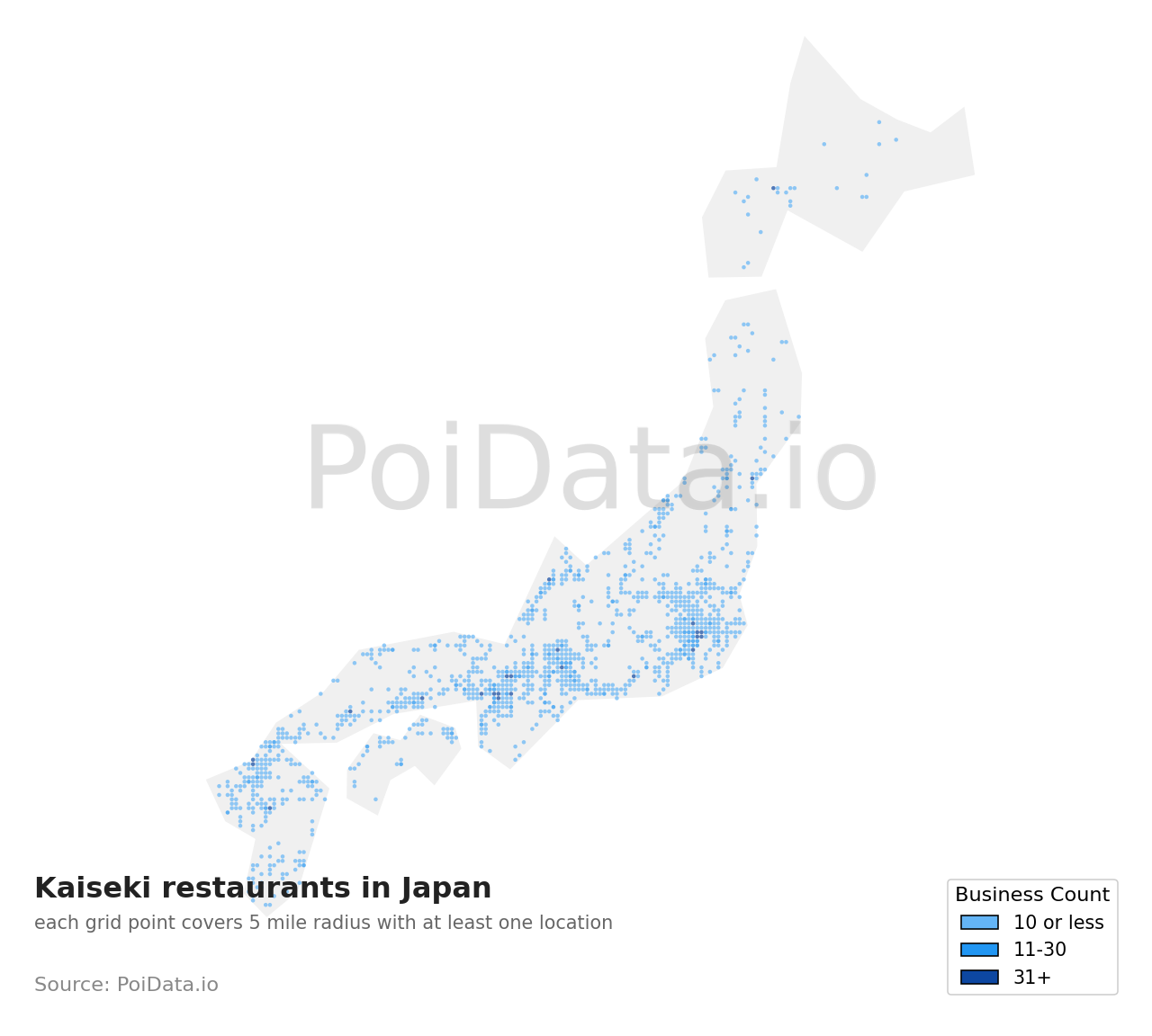 Kaiseki restaurant density map for Japan