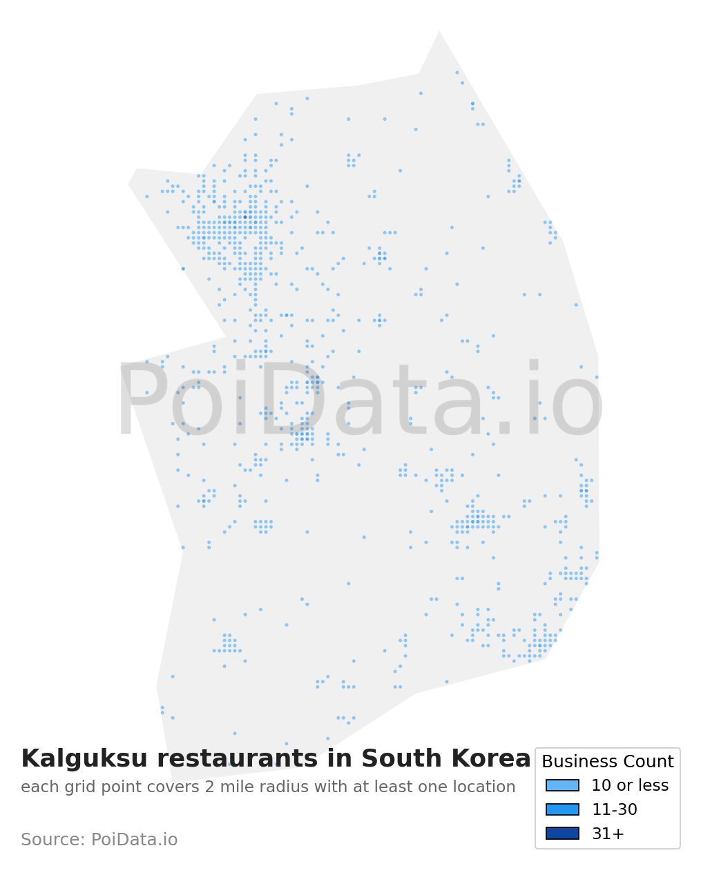 Kalguksu restaurant density map for South Korea