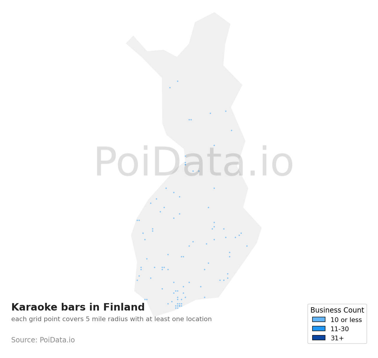 Karaoke bar density map for Finland