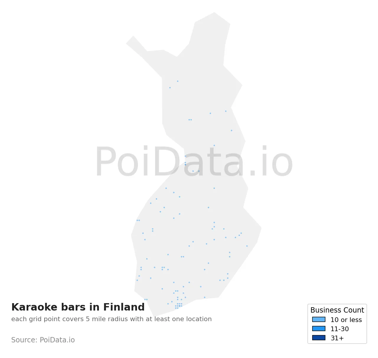 Karaoke bar density map for Finland