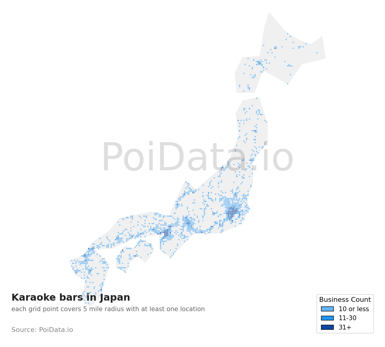 Karaoke bar density map for Osaka, Japan