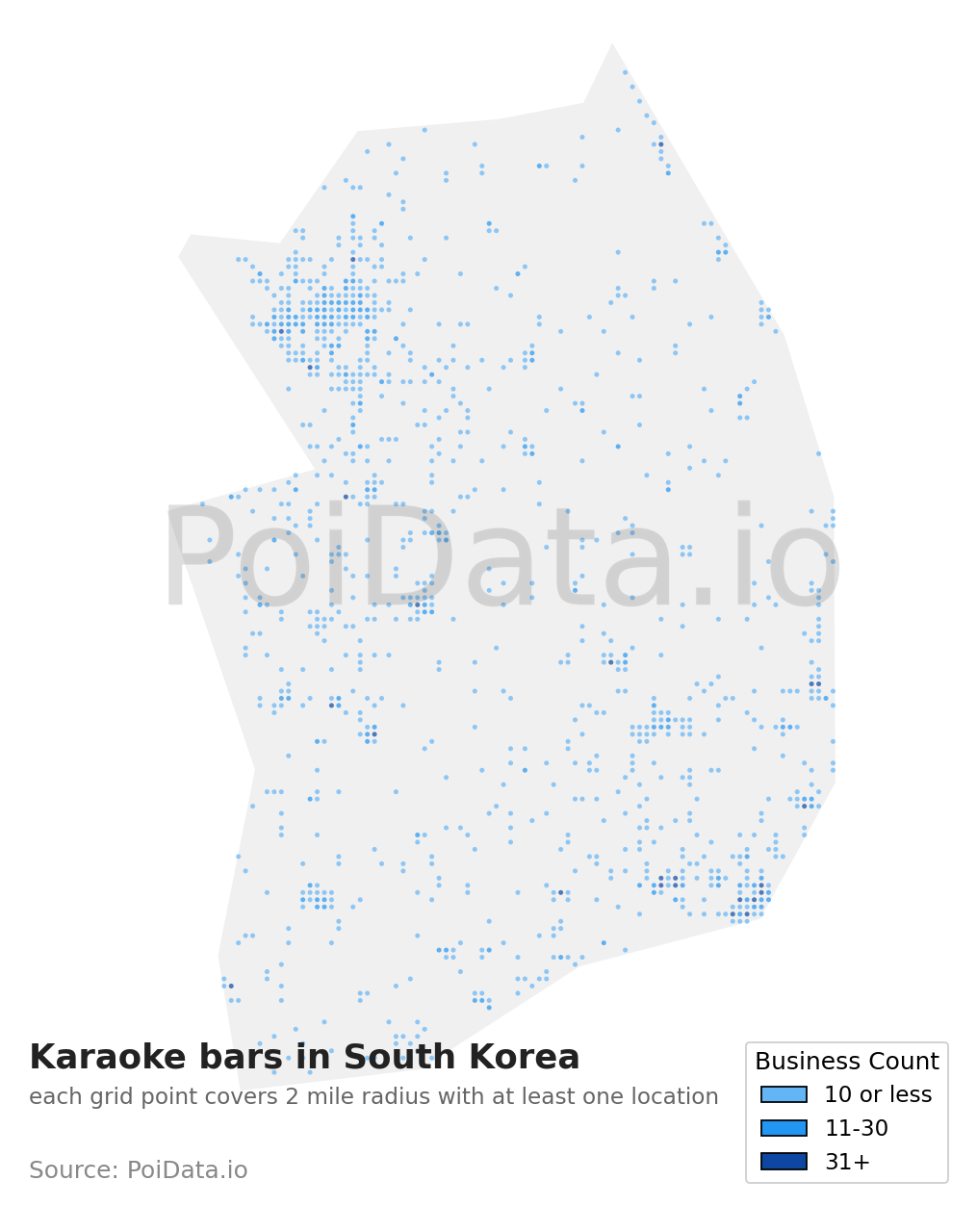 Karaoke bar density map for South Korea