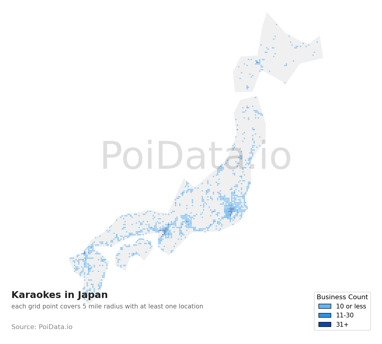 Karaoke density map for Kanagawa, Japan