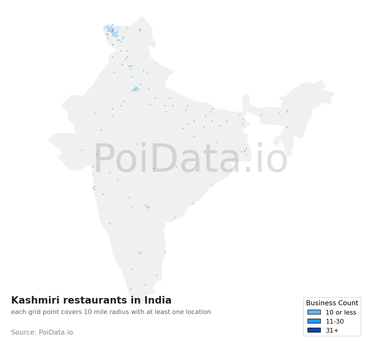 Kashmiri restaurant density map for India