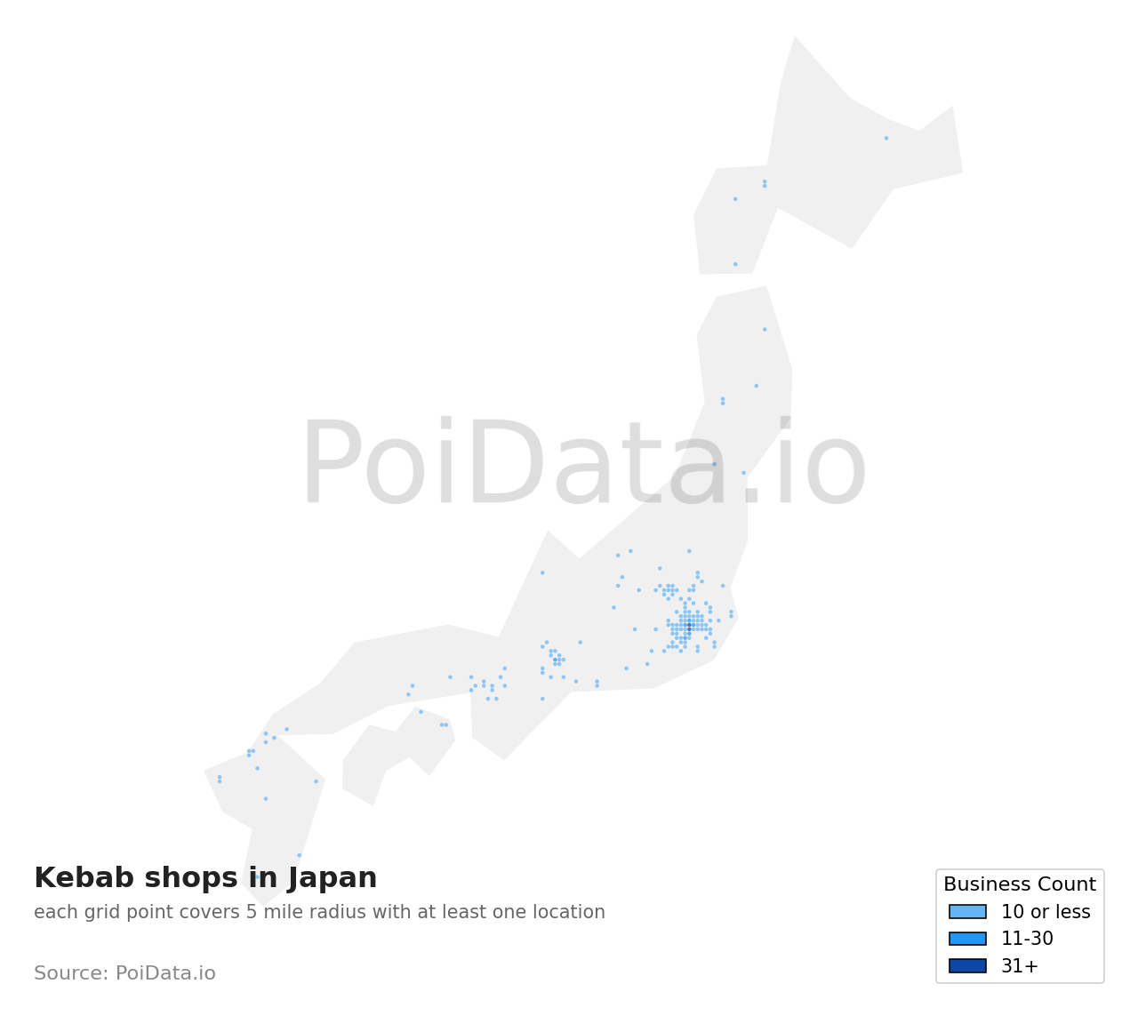 Kebab shop density map for Japan