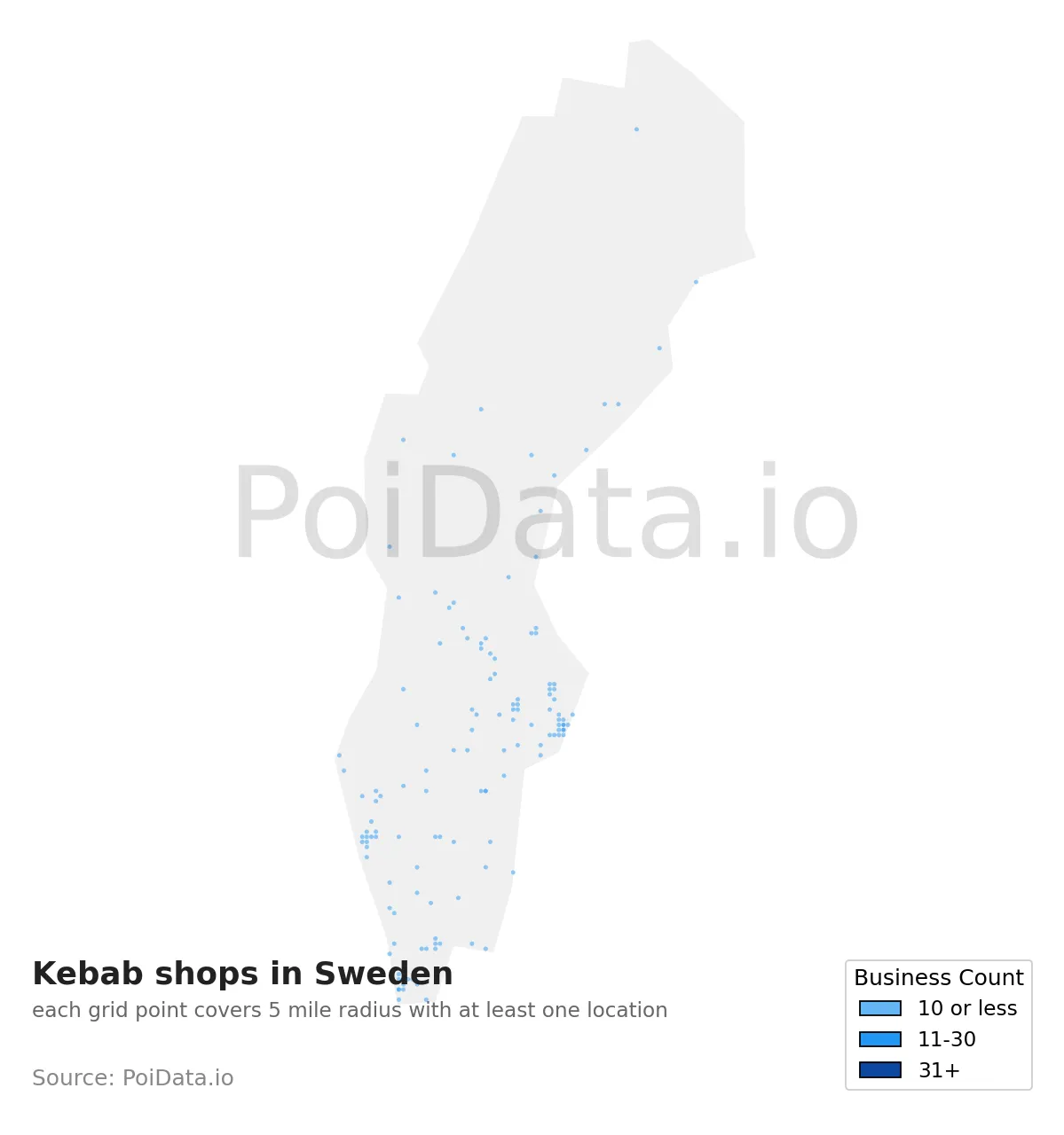 Kebab shop density map for Sweden