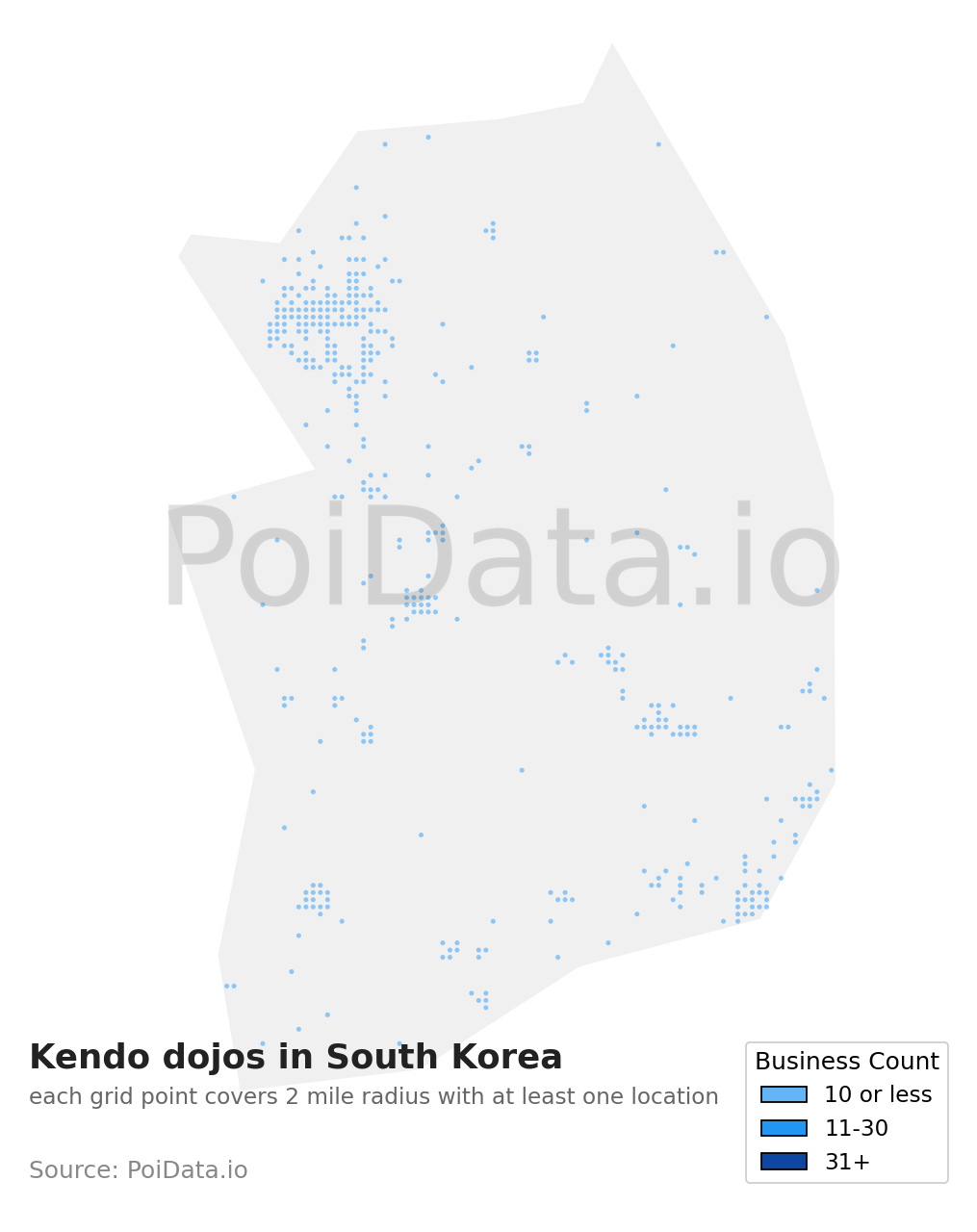 Kendo dojo density map for South Korea