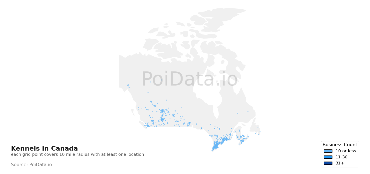 Kennel density map for Canada
