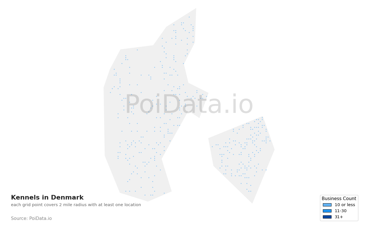 Kennel density map for Denmark