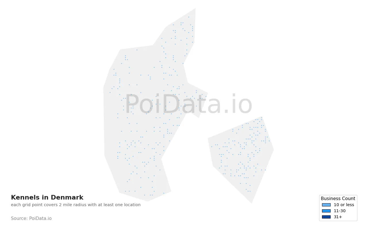 Kennel density map for Denmark