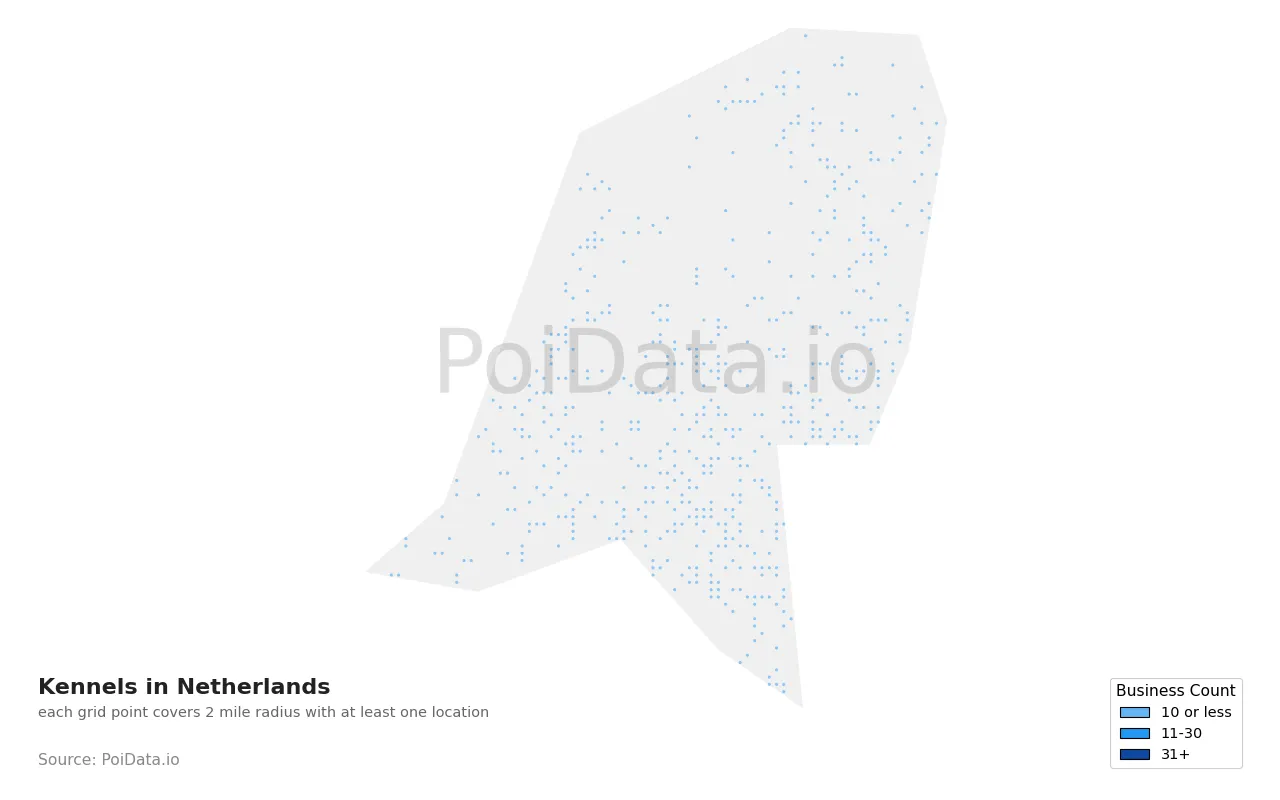 Kennel density map for Netherlands