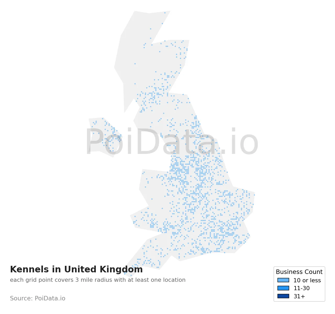 Kennel density map for United Kingdom