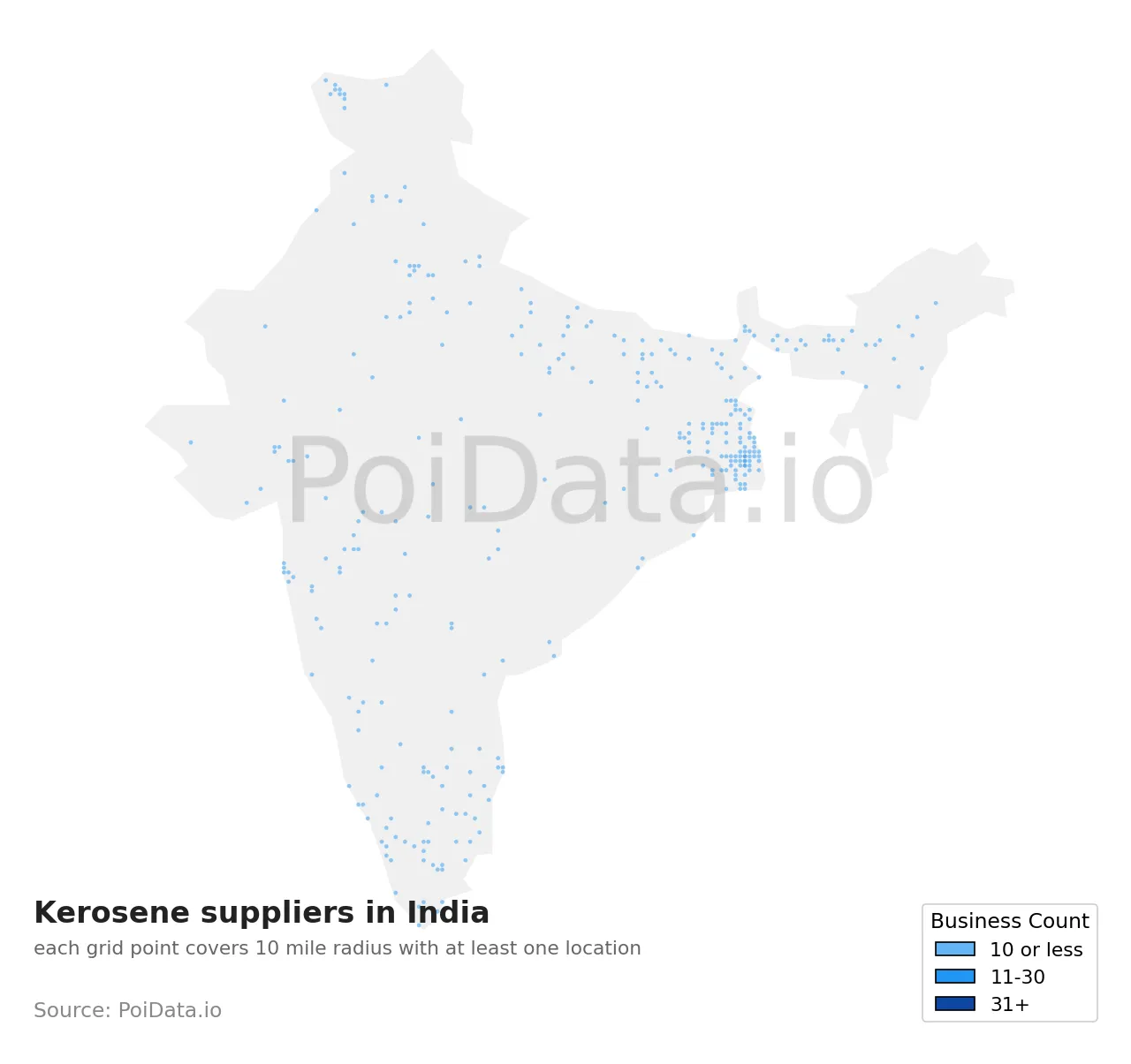 Kerosene supplier density map for India