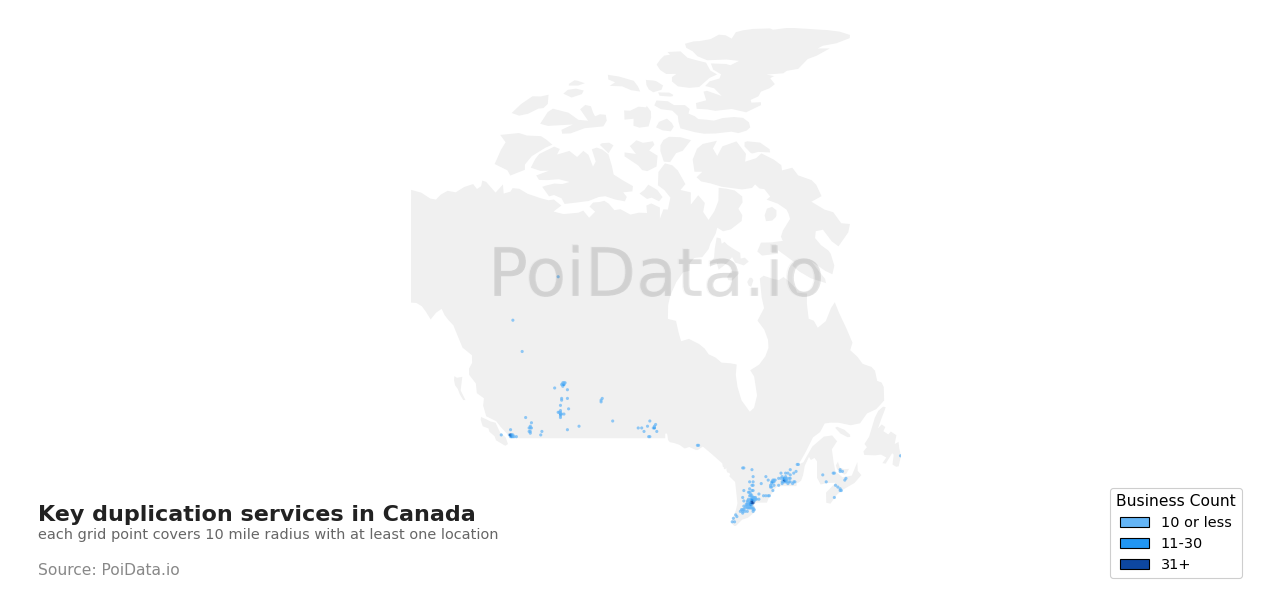 Key duplication service density map for Canada