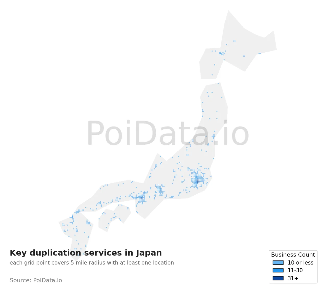 Key duplication service density map for Japan