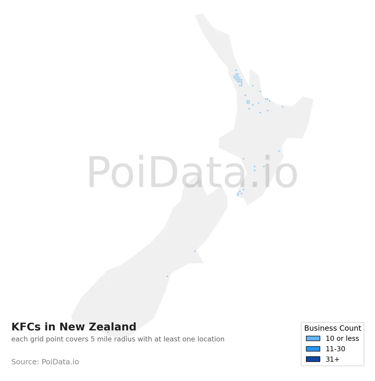 KFC density map for New Zealand