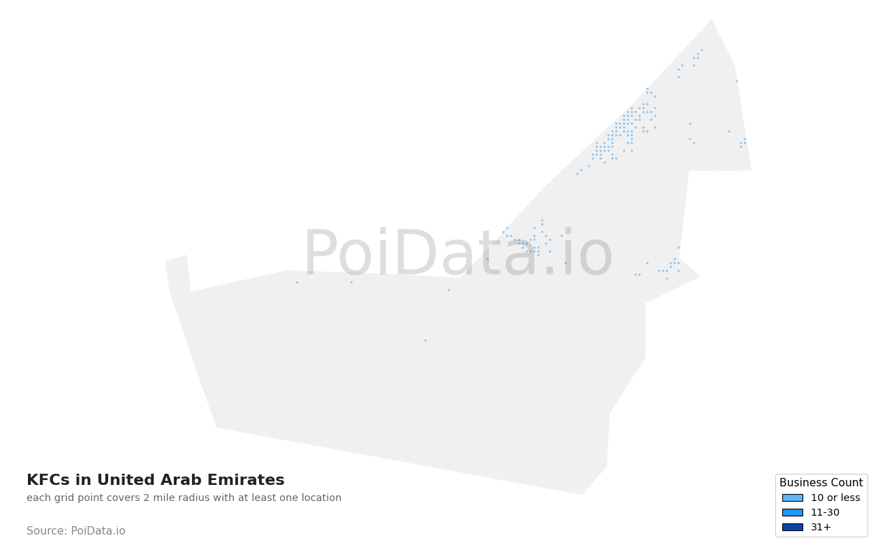 KFC density map for United Arab Emirates