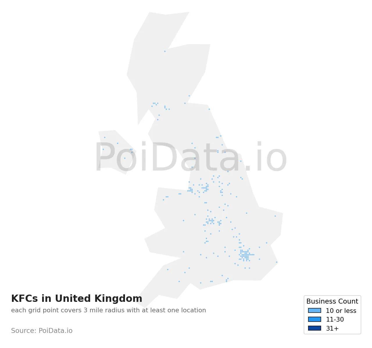 KFC density map for United Kingdom