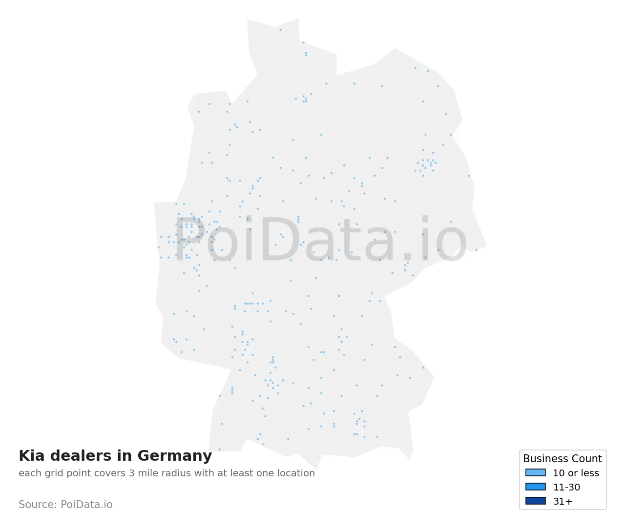 Kia dealer density map for Germany