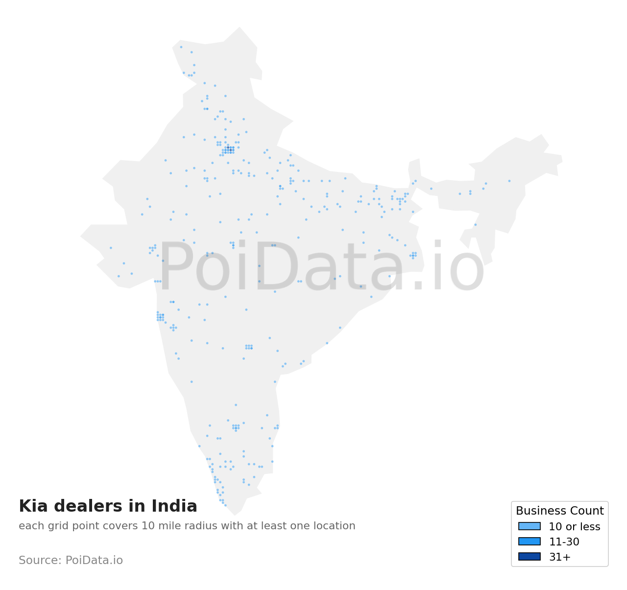 Kia dealer density map for India