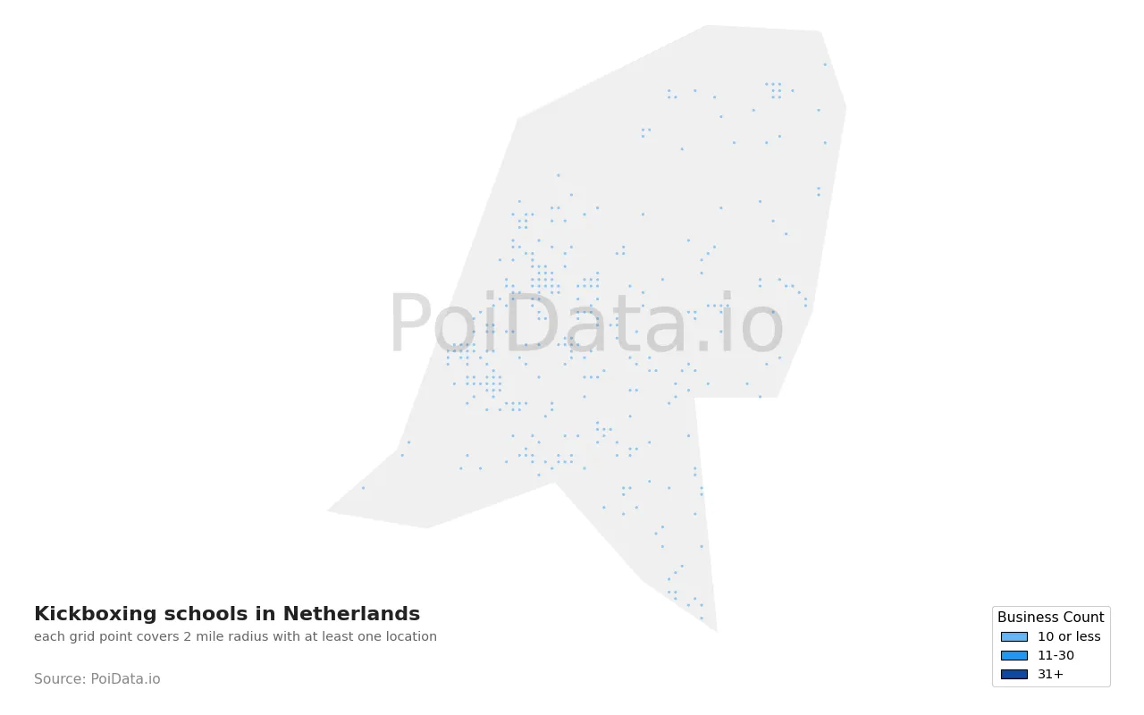 Kickboxing school density map for Netherlands