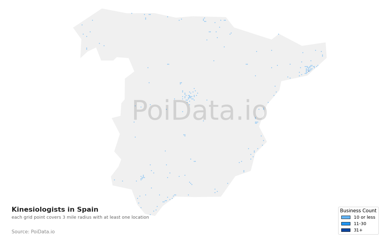 Kinesiologist density map for Spain