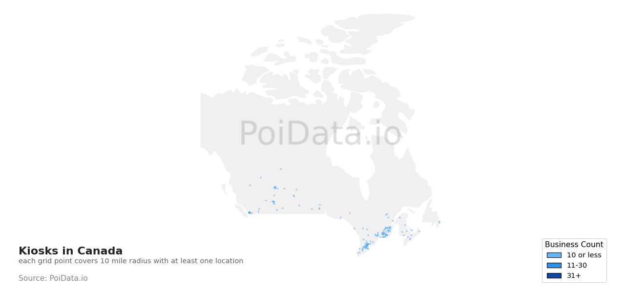 Kiosk density map for Prince Edward Island, Canada