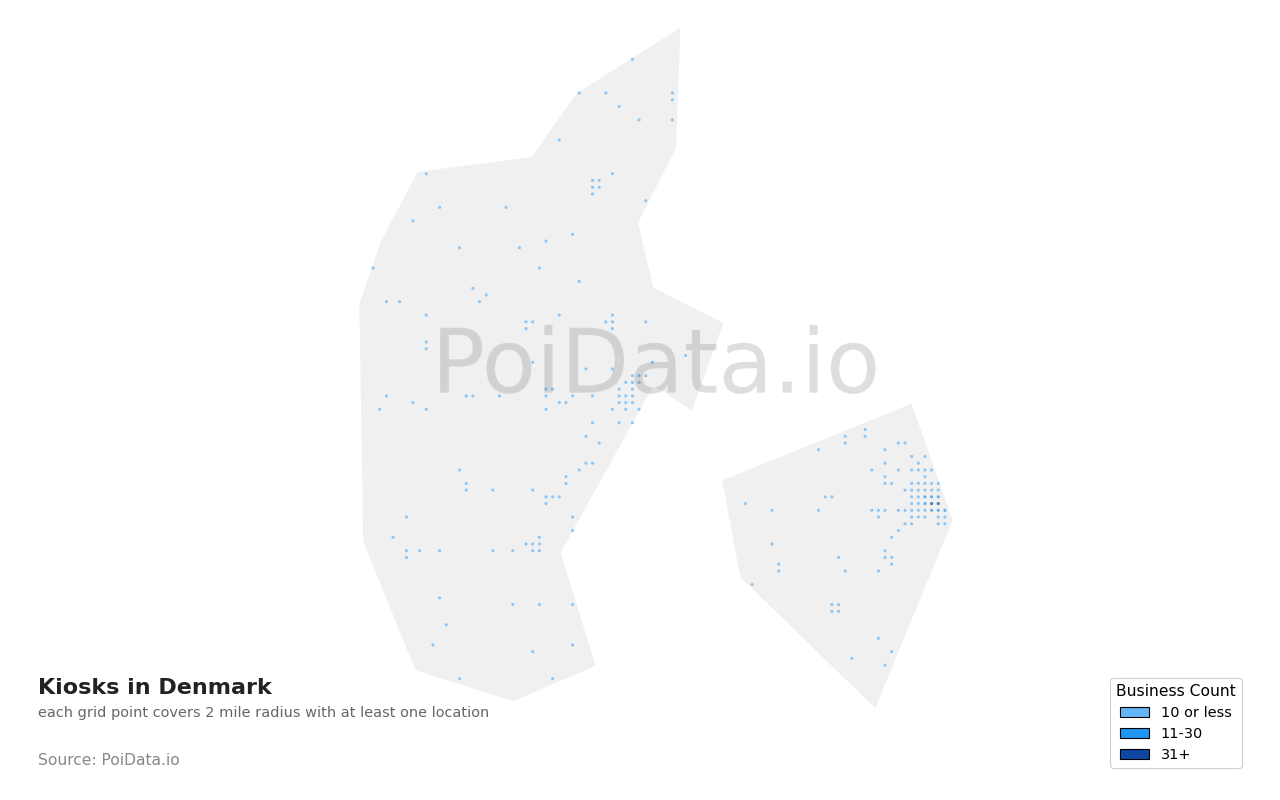 Kiosk density map for Denmark