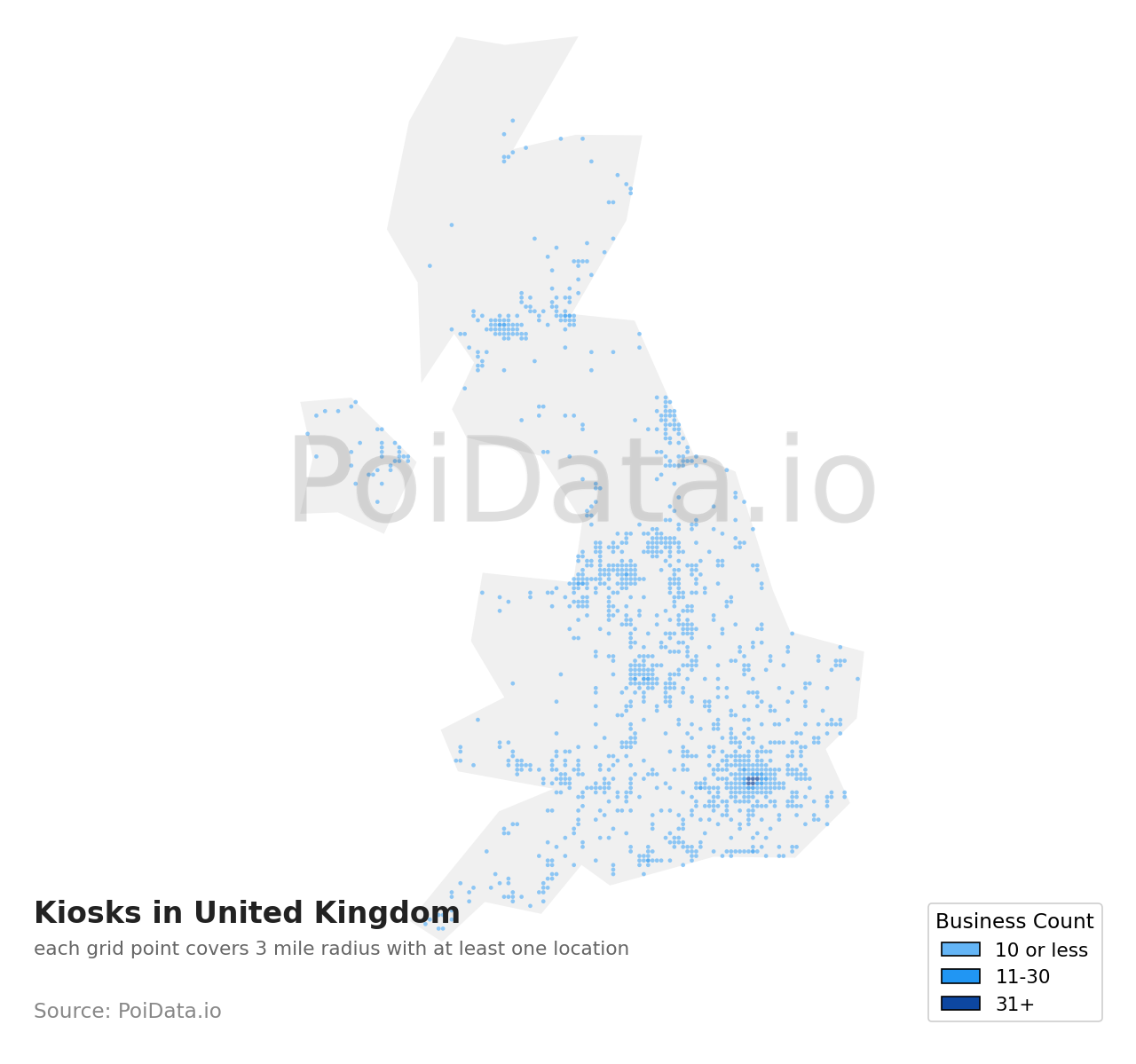 Kiosk density map for United Kingdom