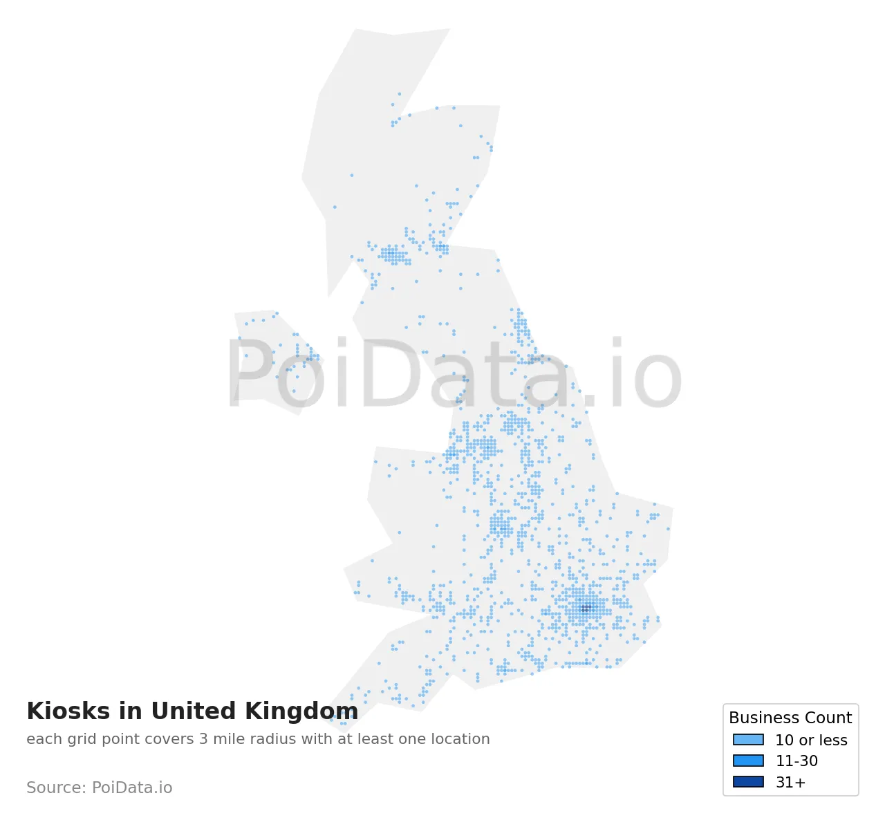 Kiosk density map for United Kingdom