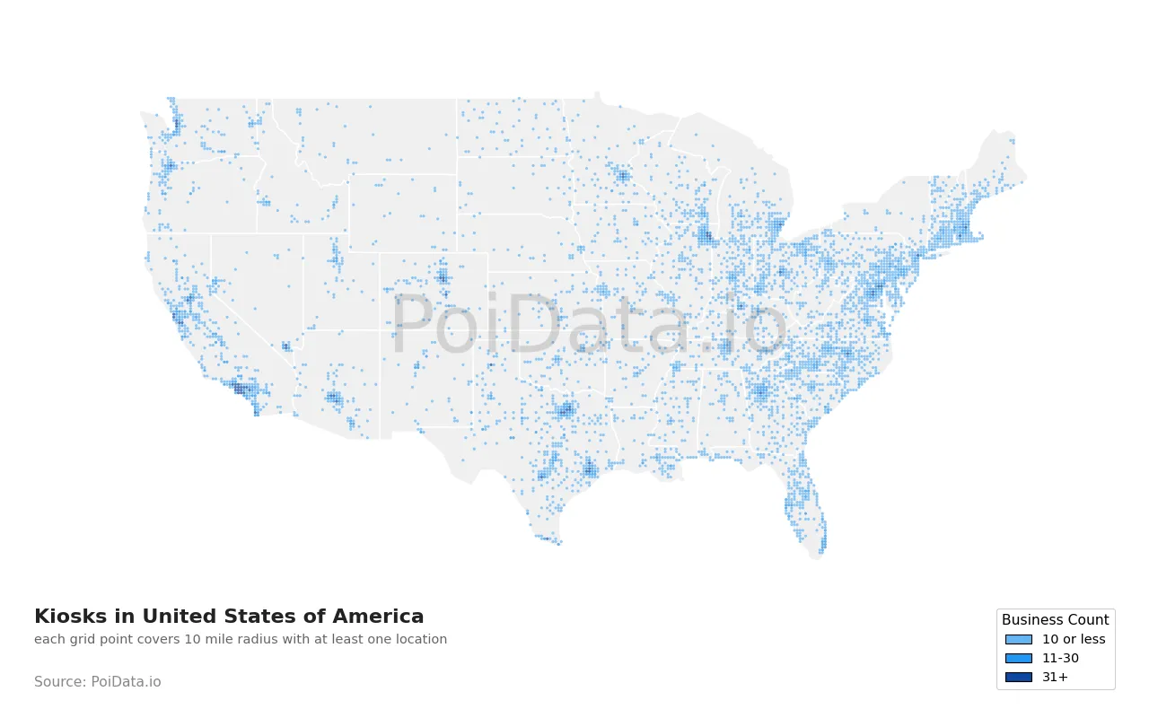 Kiosk density map for United States