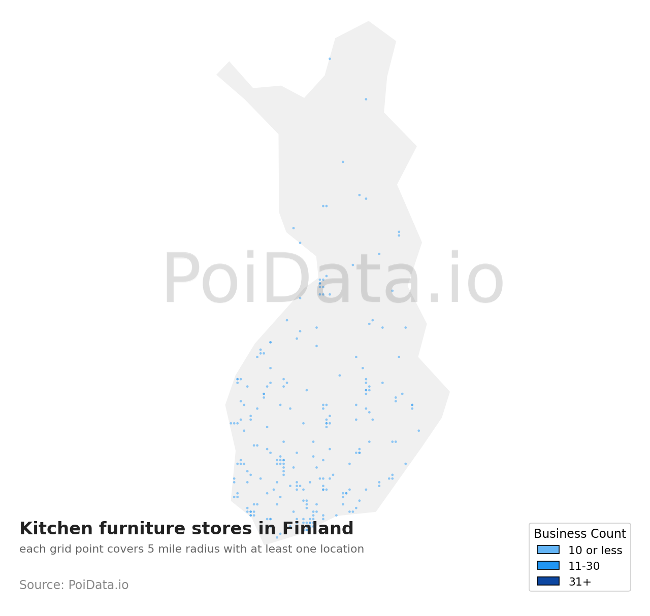 Kitchen furniture store density map for Finland