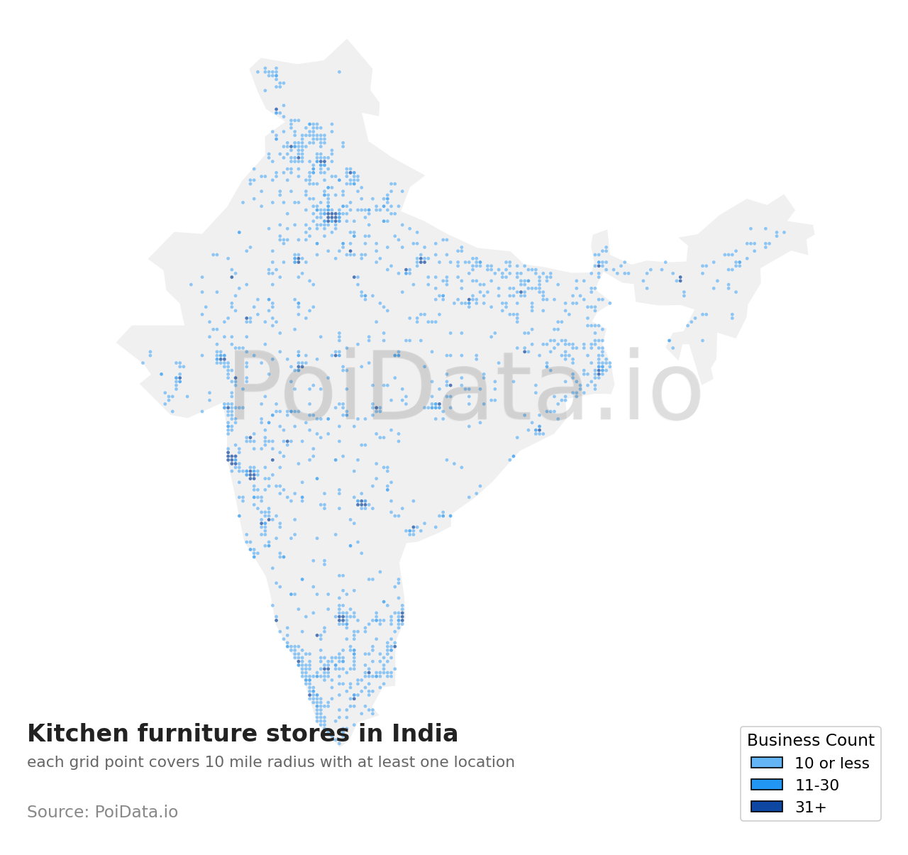 Kitchen furniture store density map for India