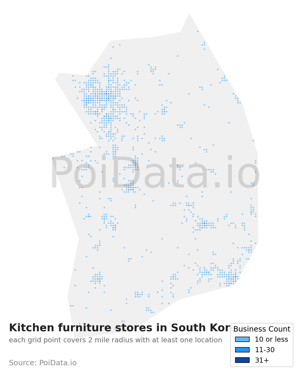 Kitchen furniture store density map for South Korea