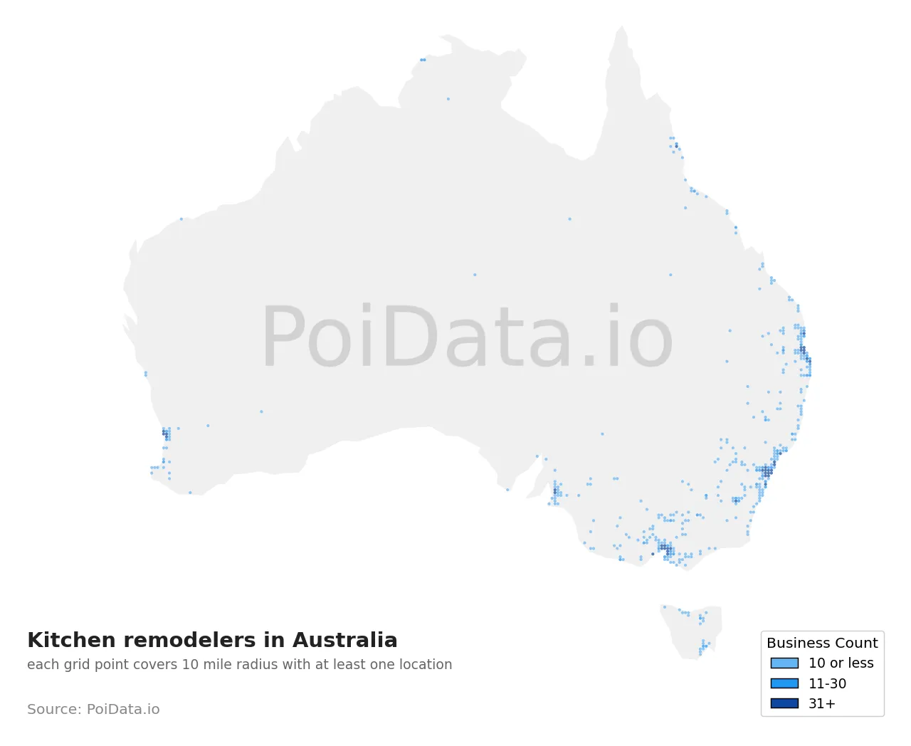 Kitchen remodeler density map for Australia