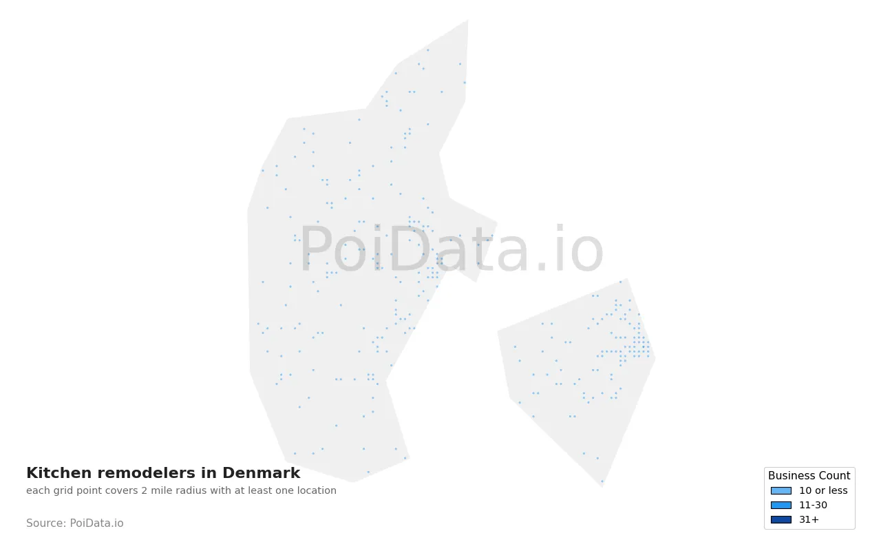 Kitchen remodeler density map for Denmark