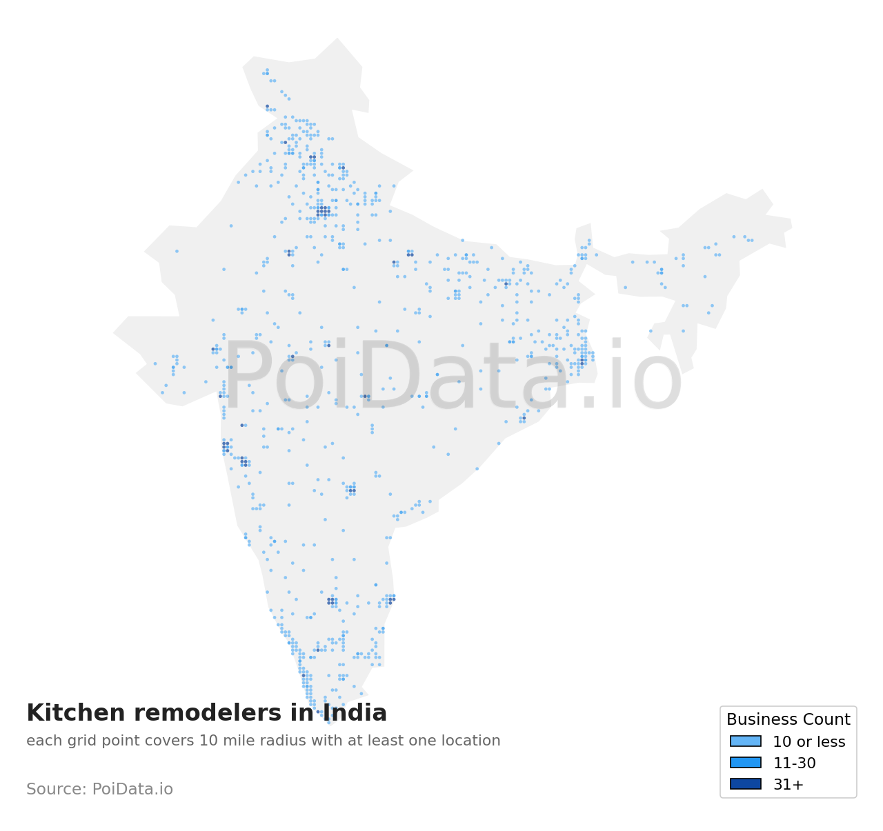 Kitchen remodeler density map for India