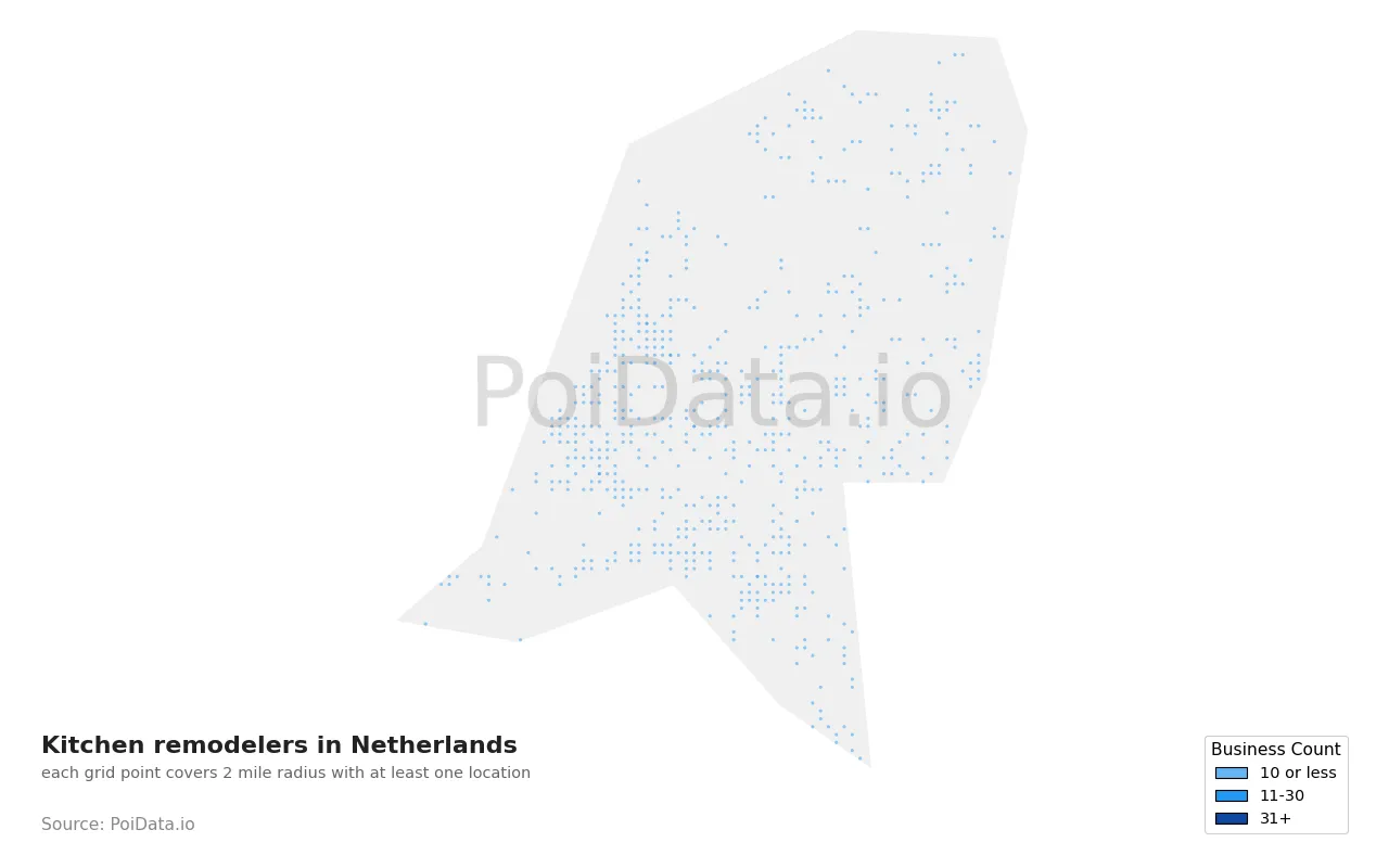Kitchen remodeler density map for Netherlands