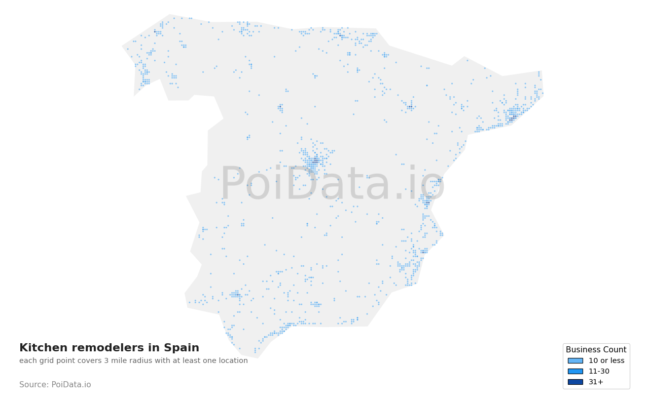 Kitchen remodeler density map for Spain