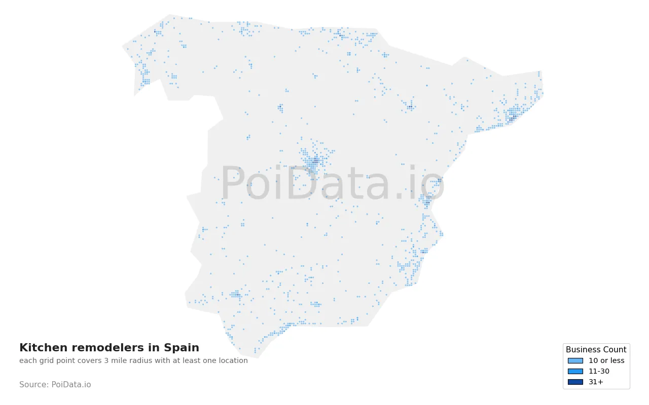 Kitchen remodeler density map for Spain
